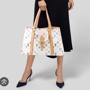 LOUIS VUITTON white multicolor monogram Takashi Murakami Aurelia GM tote